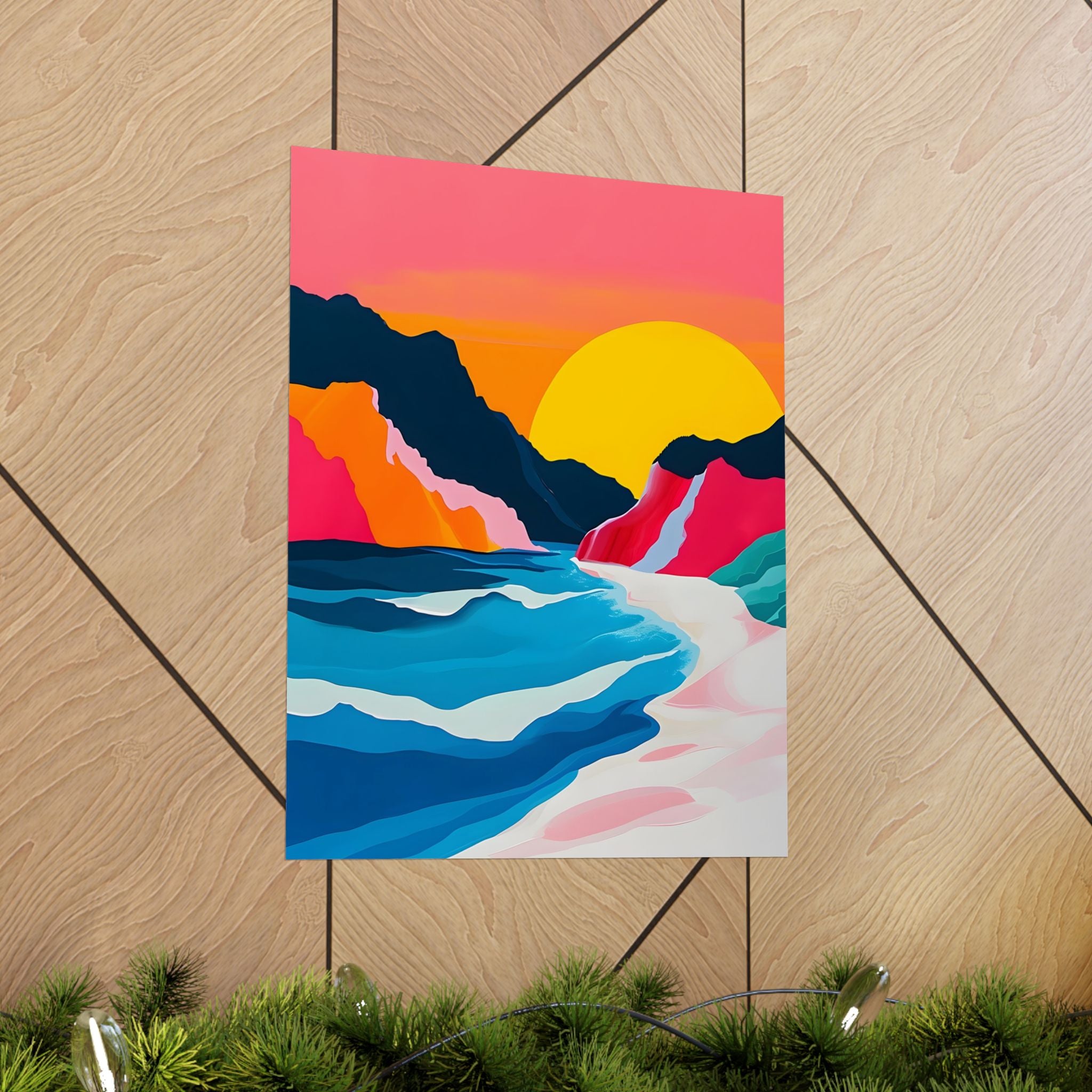 Neon Sunset by the Painted Shores Matte Vertical Poster — Wall Art