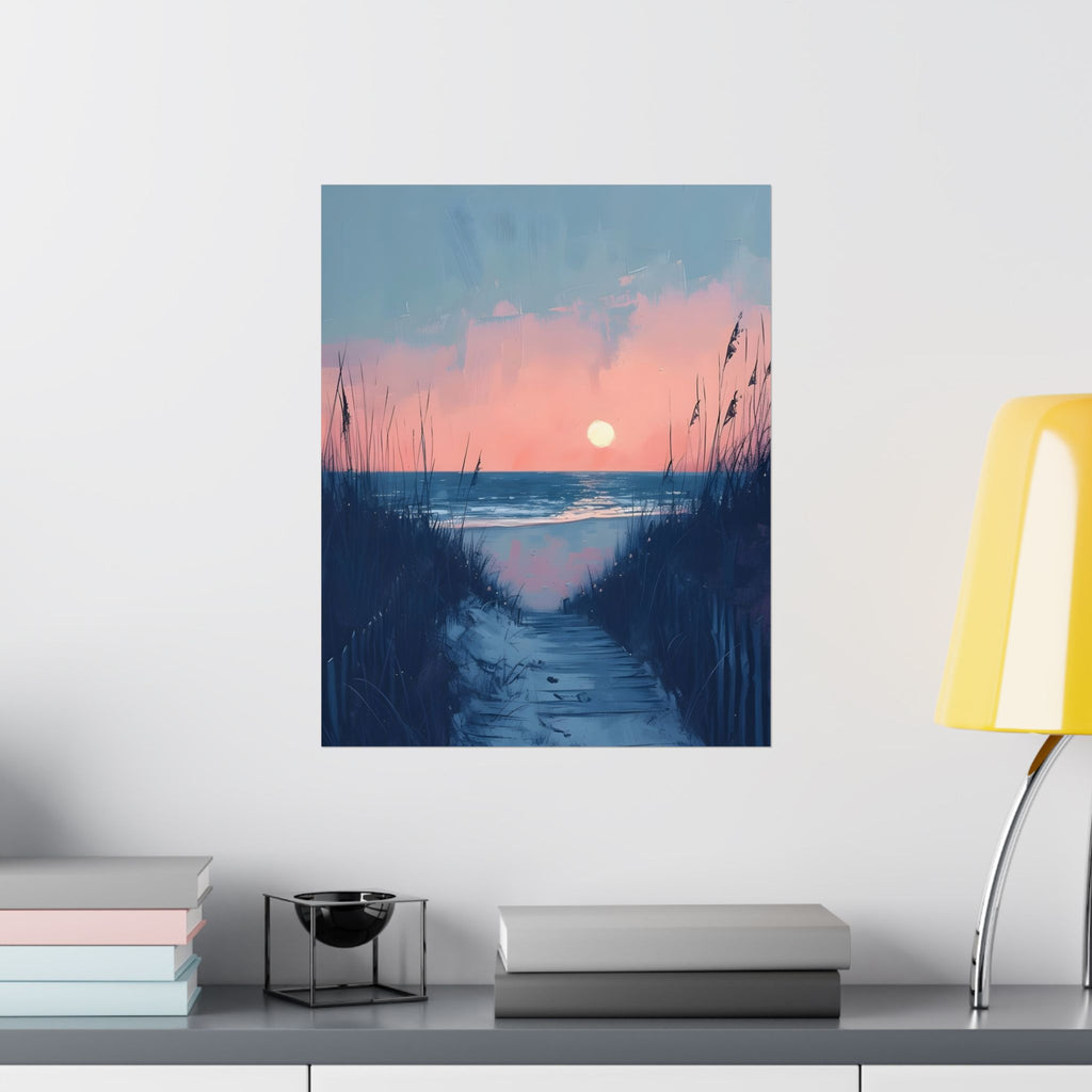 Where the Day Meets the Sea Matte Vertical Poster — Vintage 70s Style Wall Art