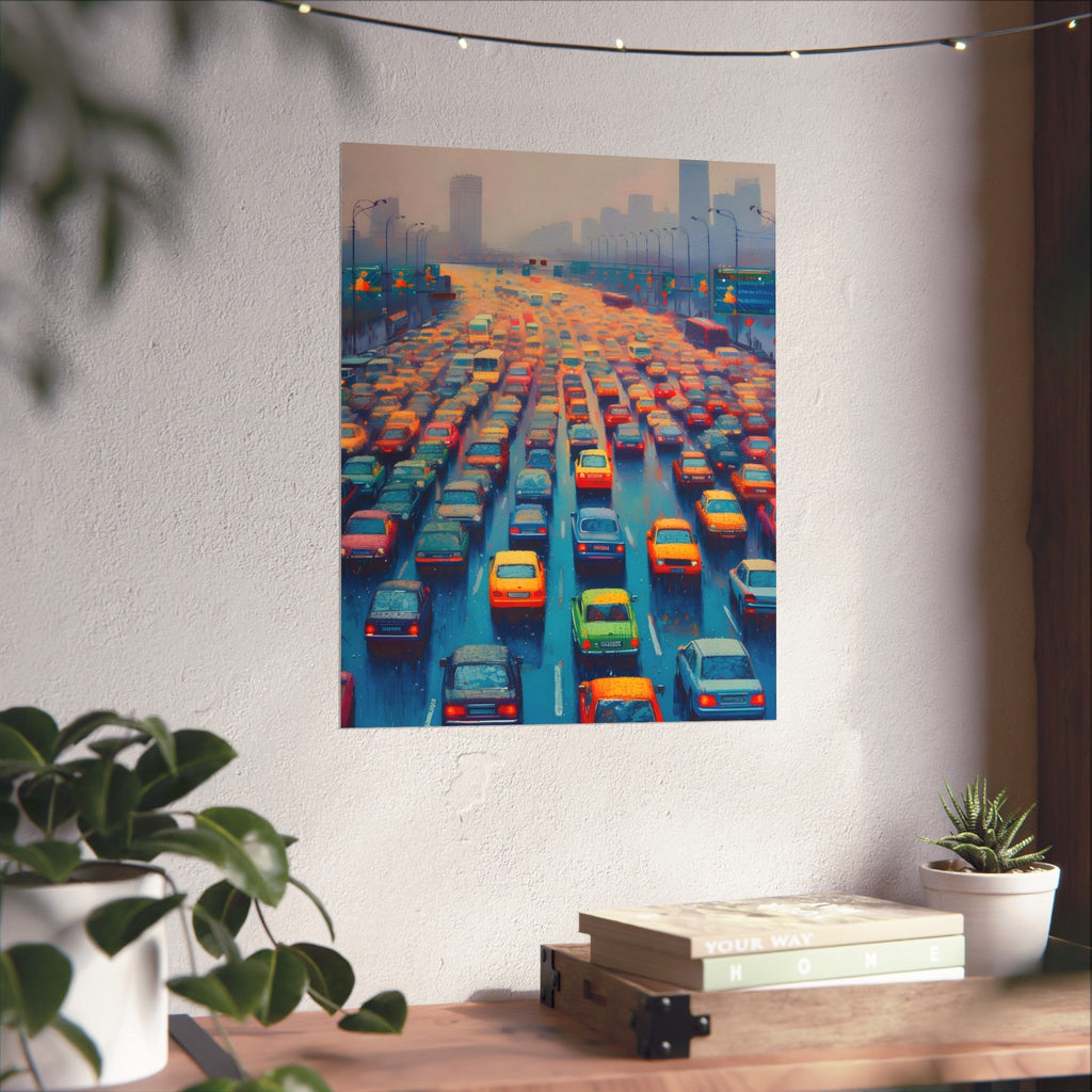 City Lights in the Rain Matte Vertical Poster — Wall Art