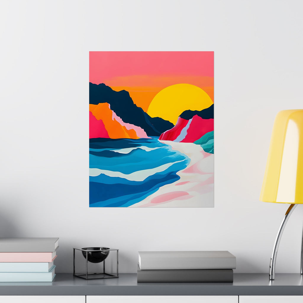 Neon Sunset by the Painted Shores Matte Vertical Poster — Wall Art