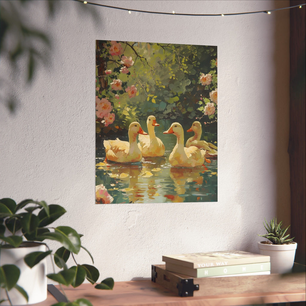 Golden Ducks of Spring Matte Vertical Poster — Wall Art