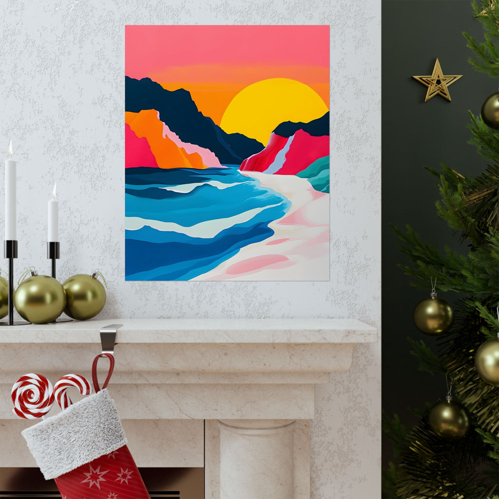 Neon Sunset by the Painted Shores Matte Vertical Poster — Wall Art
