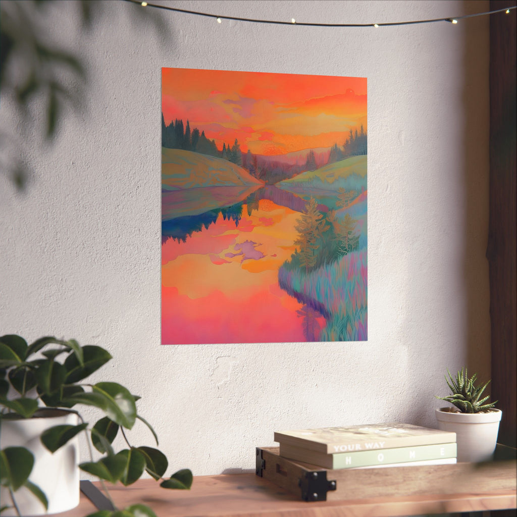 Land of Painted Sunsets Matte Vertical Poster — Vintage 70s Style Wall Art