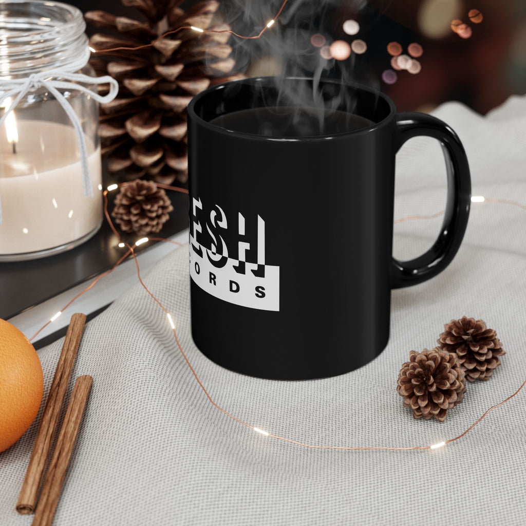 Fresh Records Logo Retro Black Mug (11oz, 15oz)