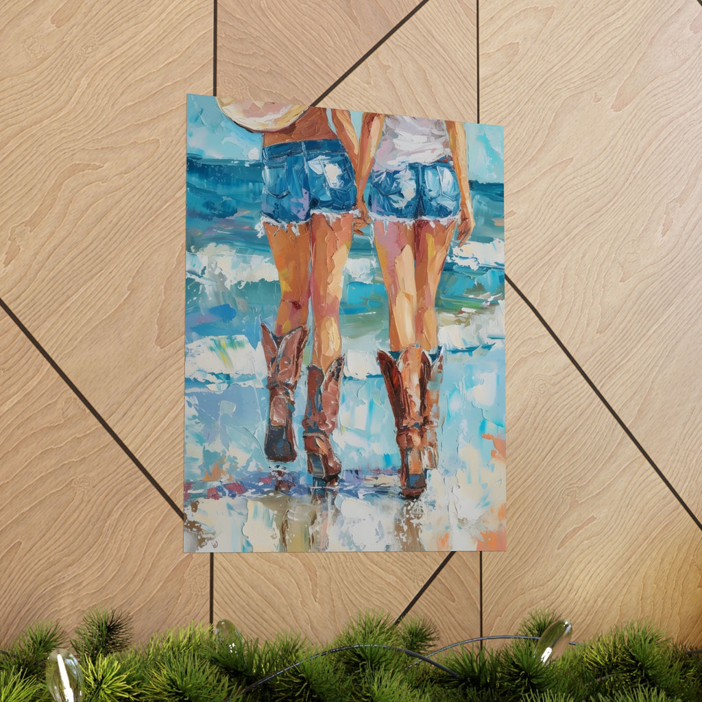 Beachside Sisters Matte Vertical Poster — Wall Art
