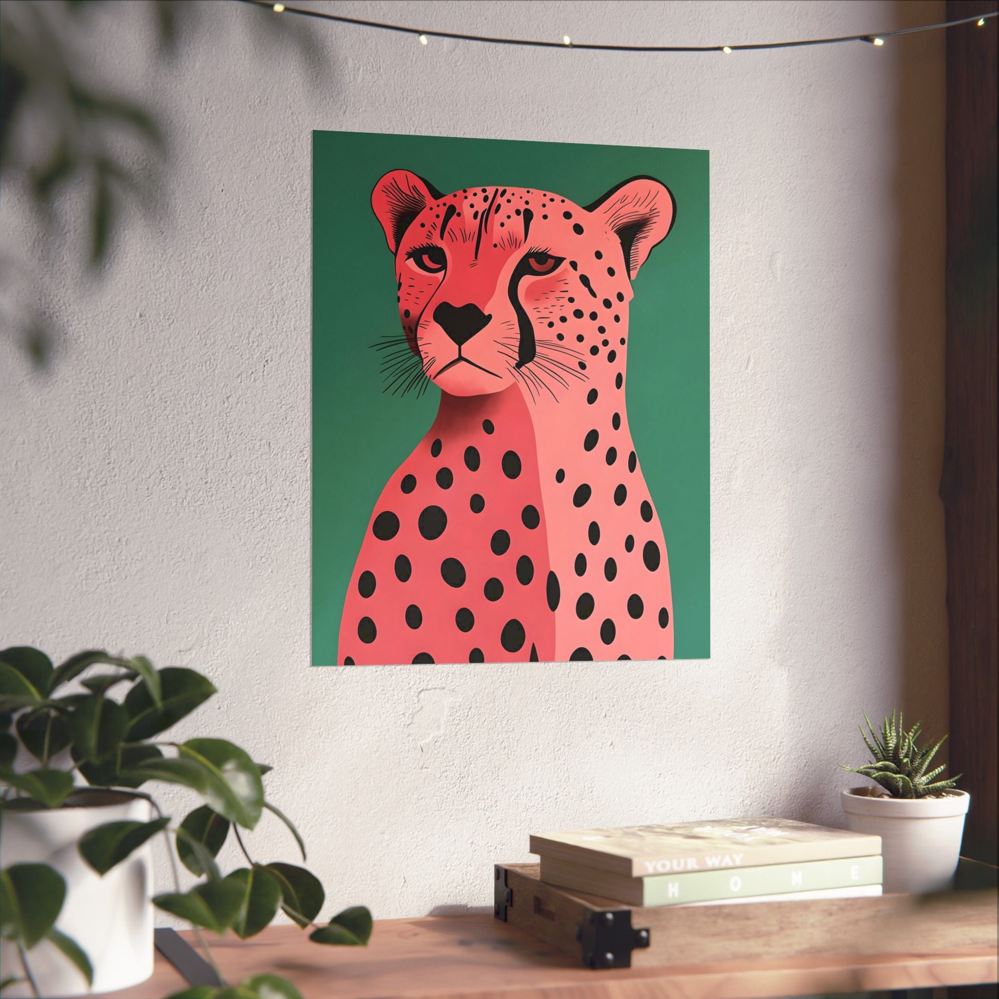 Cheetah Pop Art Matte Vertical Poster — Pink & Teal Modern Animal Wall Art