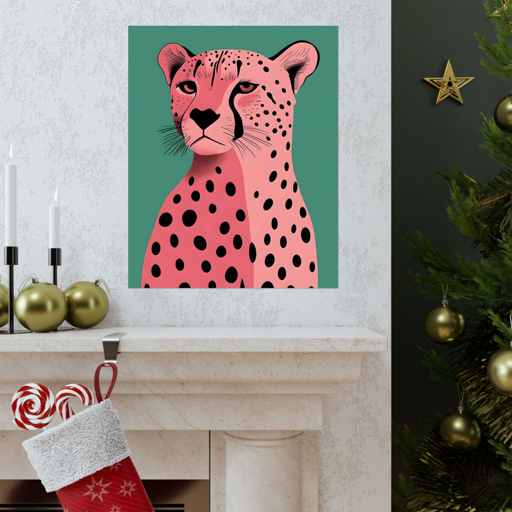 Cheetah Pop Art Matte Vertical Poster — Pink & Teal Modern Animal Wall Art