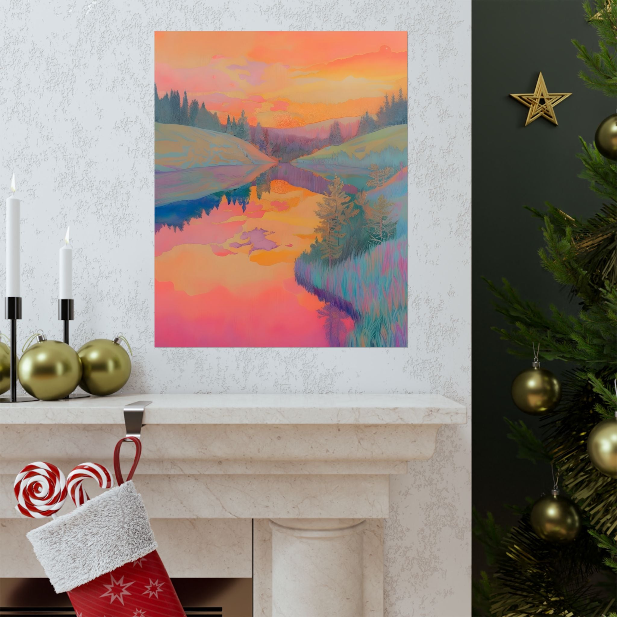 Land of Painted Sunsets Matte Vertical Poster — Vintage 70s Style Wall Art