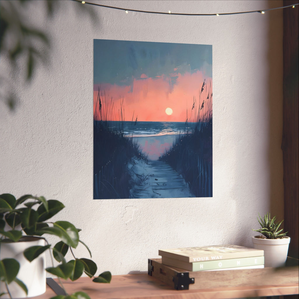 Where the Day Meets the Sea Matte Vertical Poster — Vintage 70s Style Wall Art