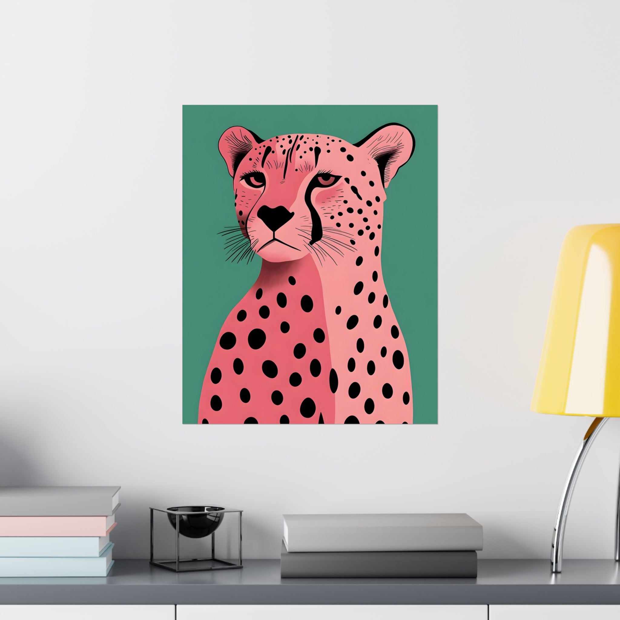 Cheetah Pop Art Matte Vertical Poster — Pink & Teal Modern Animal Wall Art