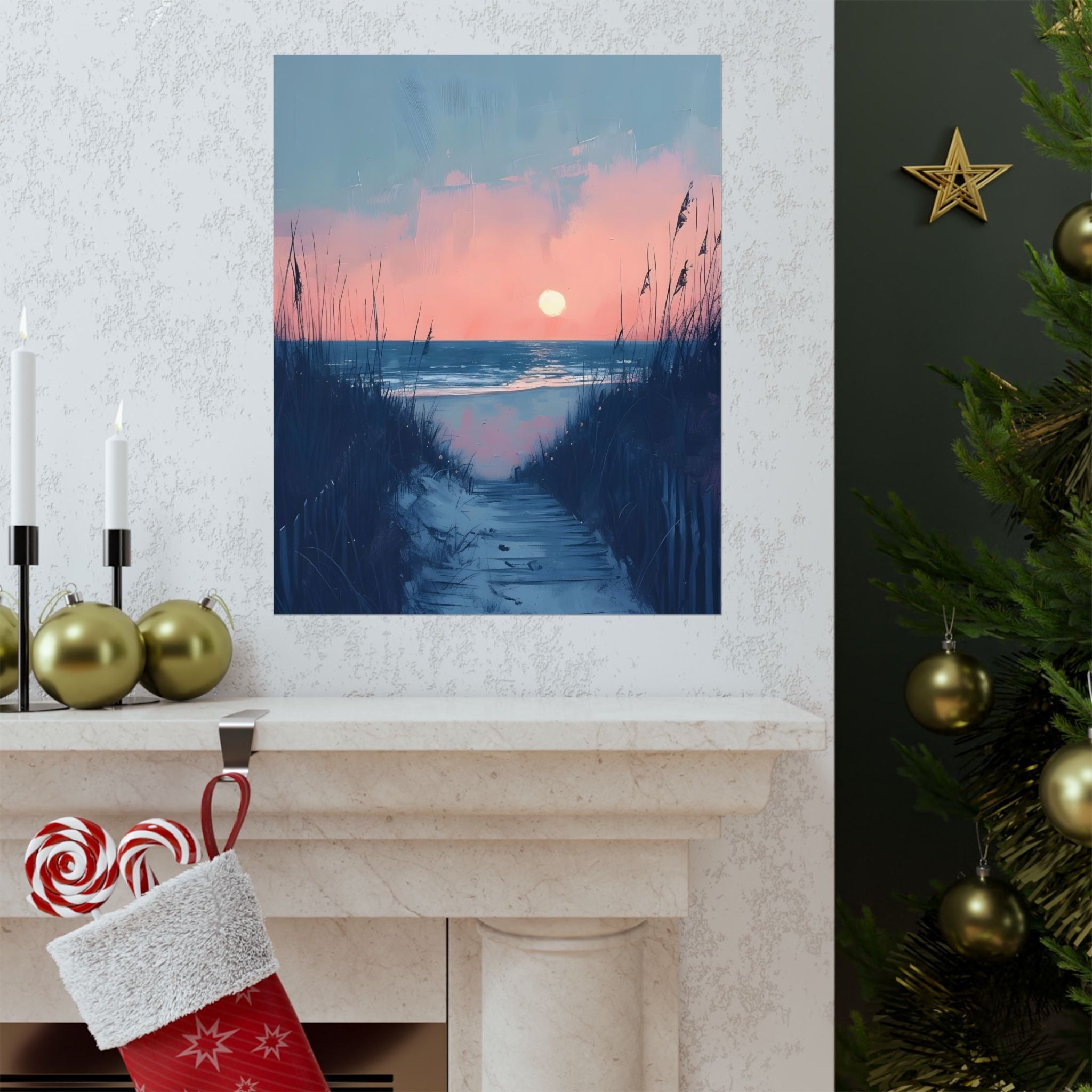 Where the Day Meets the Sea Matte Vertical Poster — Vintage 70s Style Wall Art