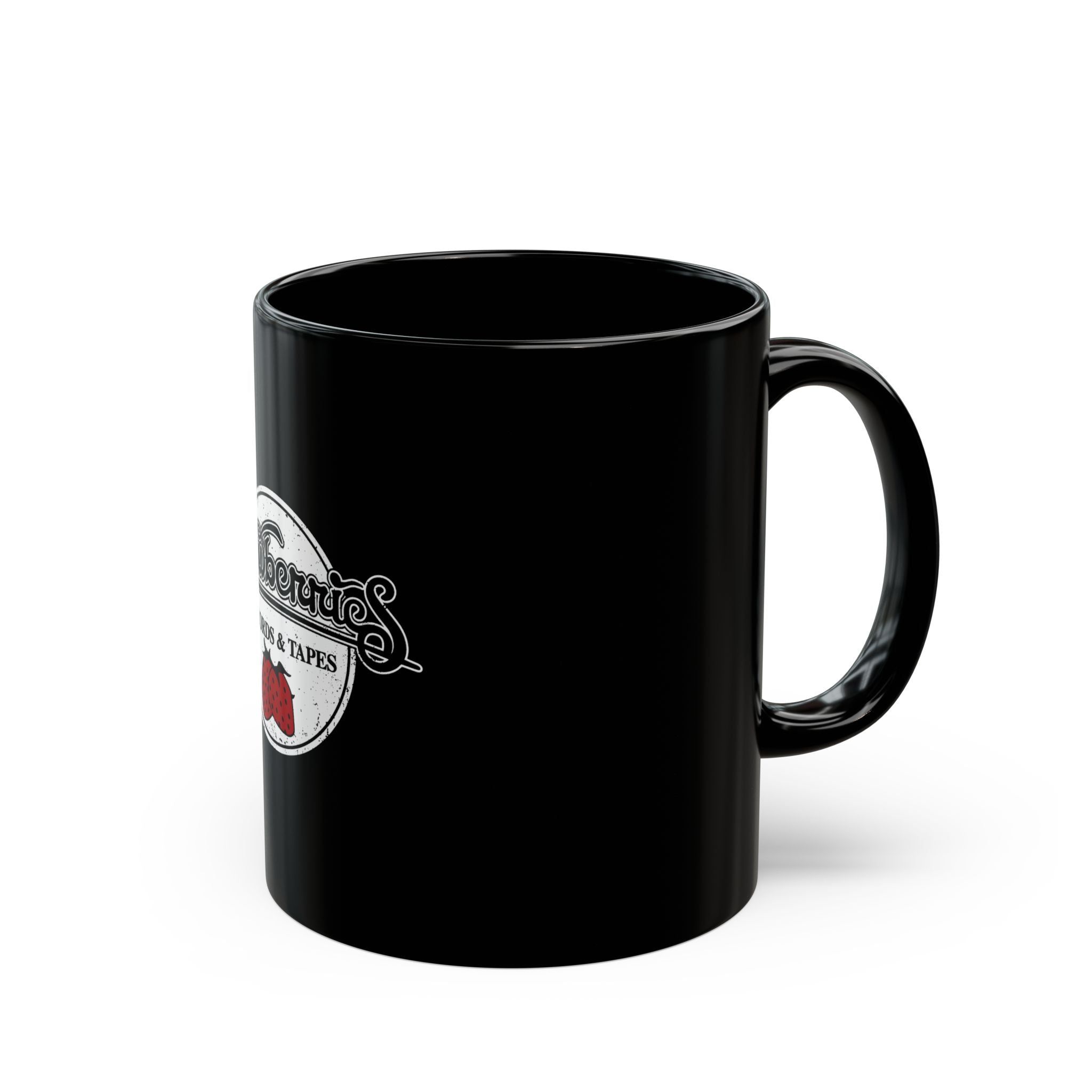 Strawberries Record & Tape Logo Retro Black Mug (11oz, 15oz)
