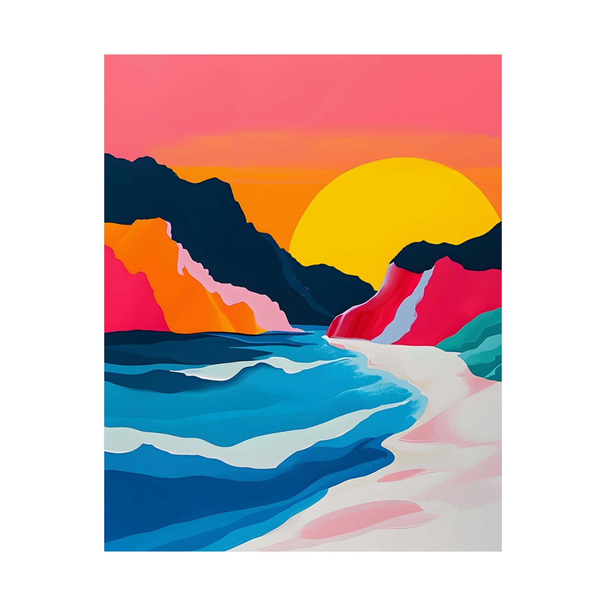 Neon Sunset by the Painted Shores Matte Vertical Poster — Wall Art