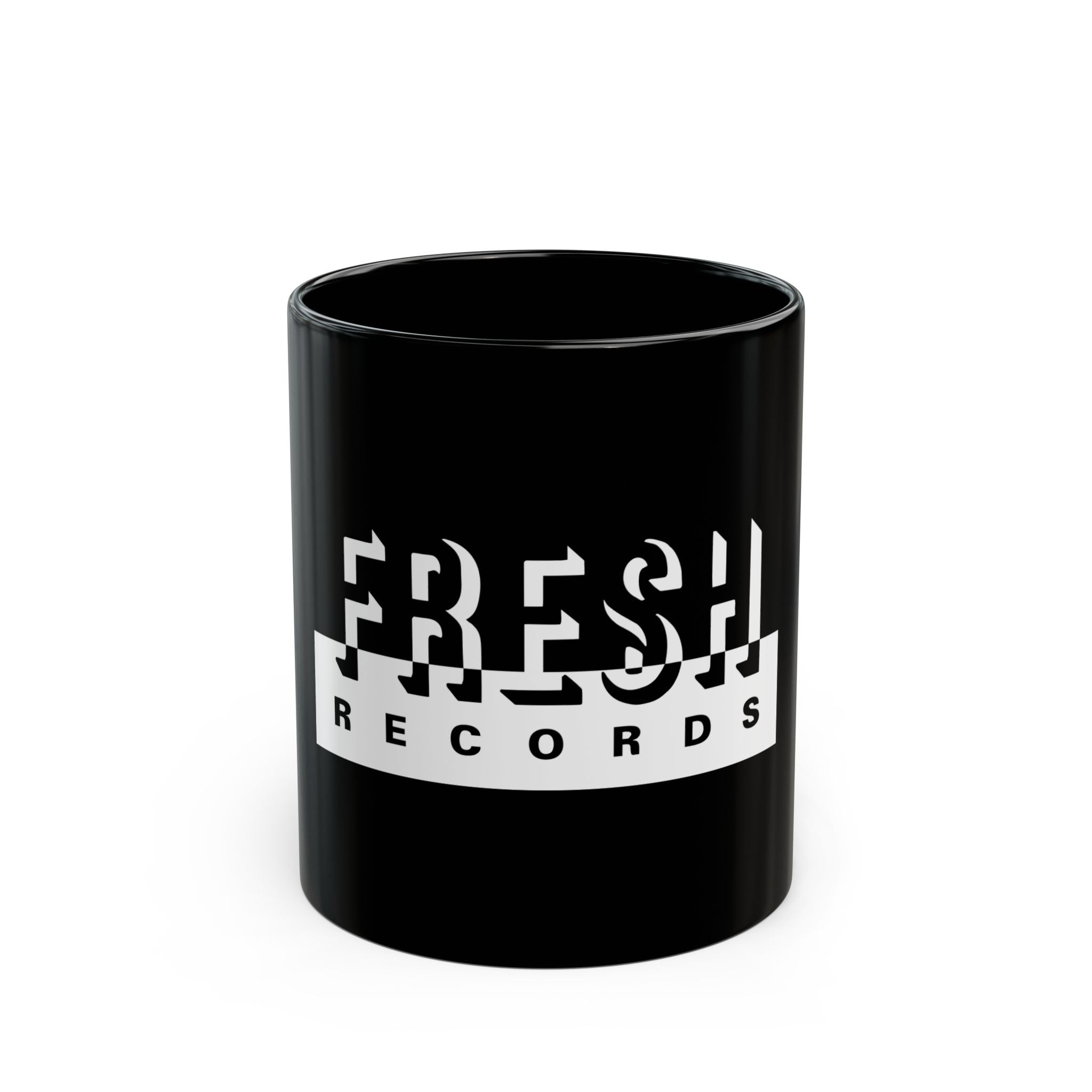 Fresh Records Logo Retro Black Mug (11oz, 15oz)