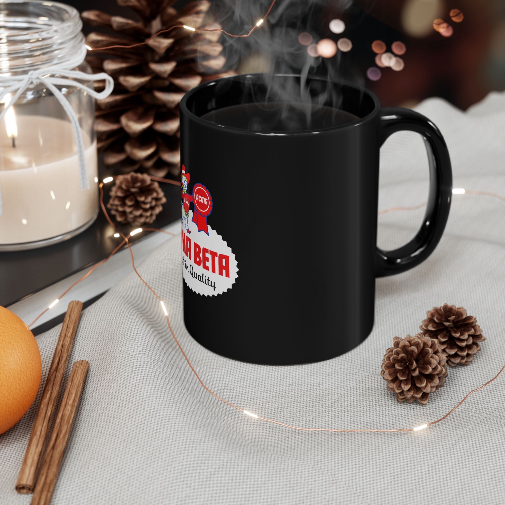 Alpha Beta Logo Retro Black Mug (11oz, 15oz)