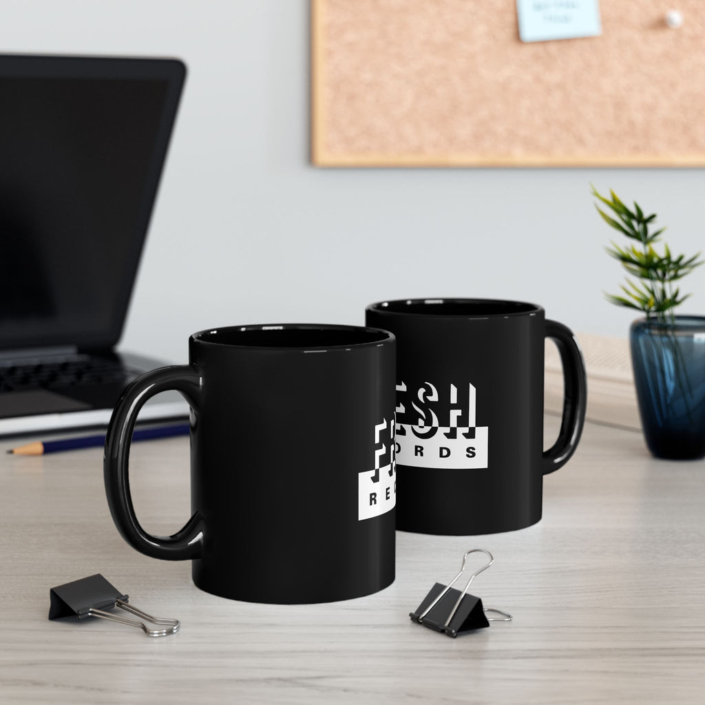 Fresh Records Logo Retro Black Mug (11oz, 15oz)