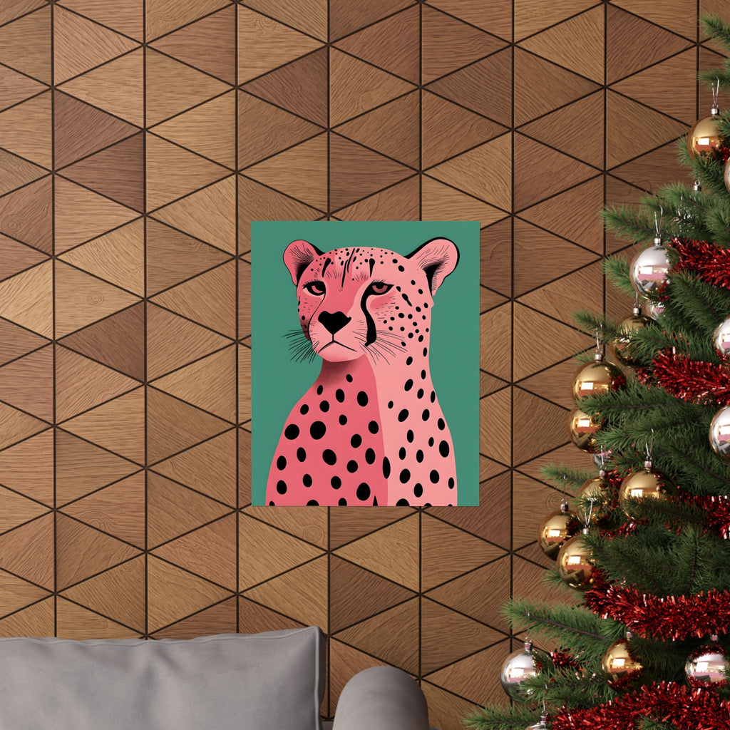 Cheetah Pop Art Matte Vertical Poster — Pink & Teal Modern Animal Wall Art