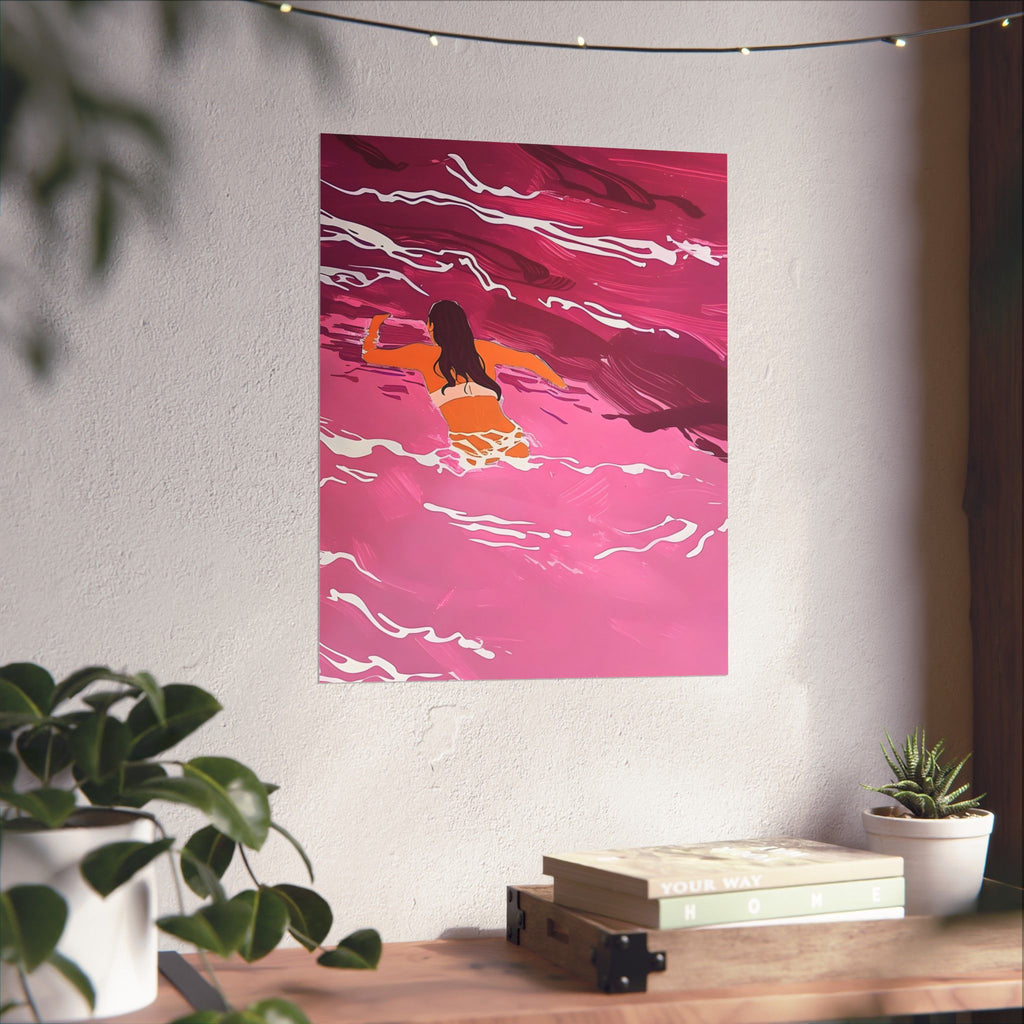 Into the Pink Waves Matte Vertical Poster — Vintage 70s Style Wall Art