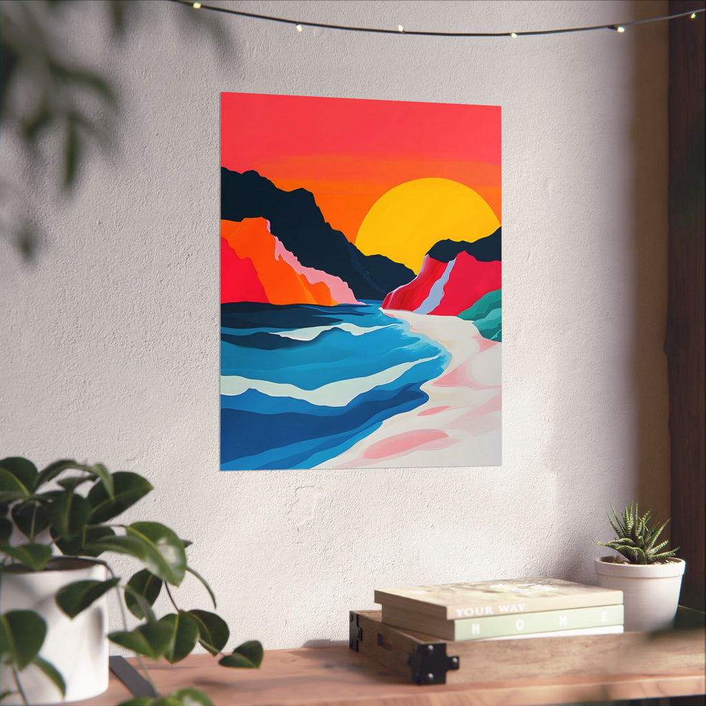 Neon Sunset by the Painted Shores Matte Vertical Poster — Wall Art