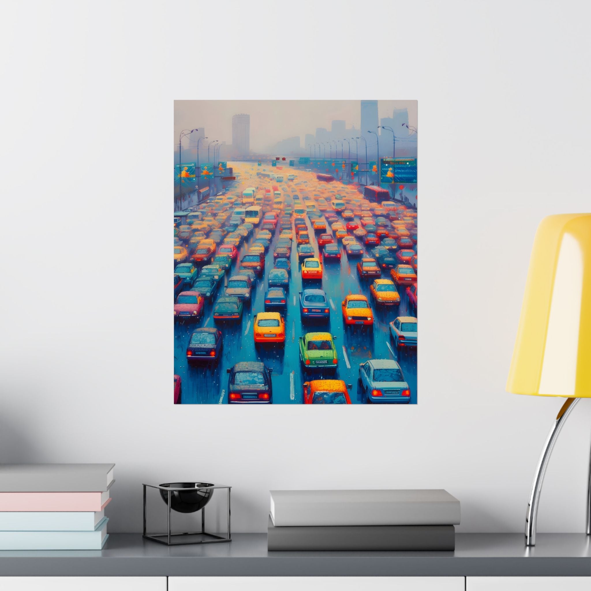 City Lights in the Rain Matte Vertical Poster — Wall Art