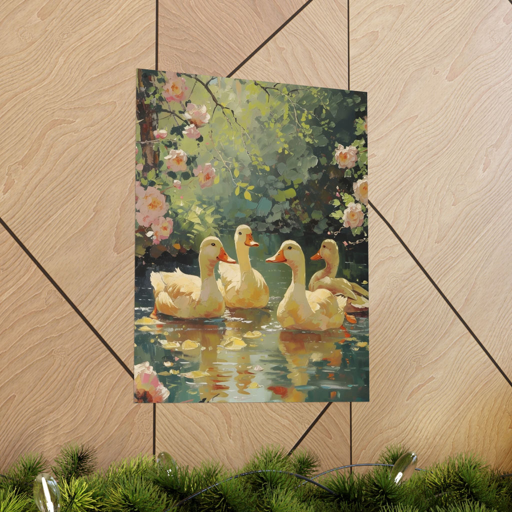 Golden Ducks of Spring Matte Vertical Poster — Wall Art