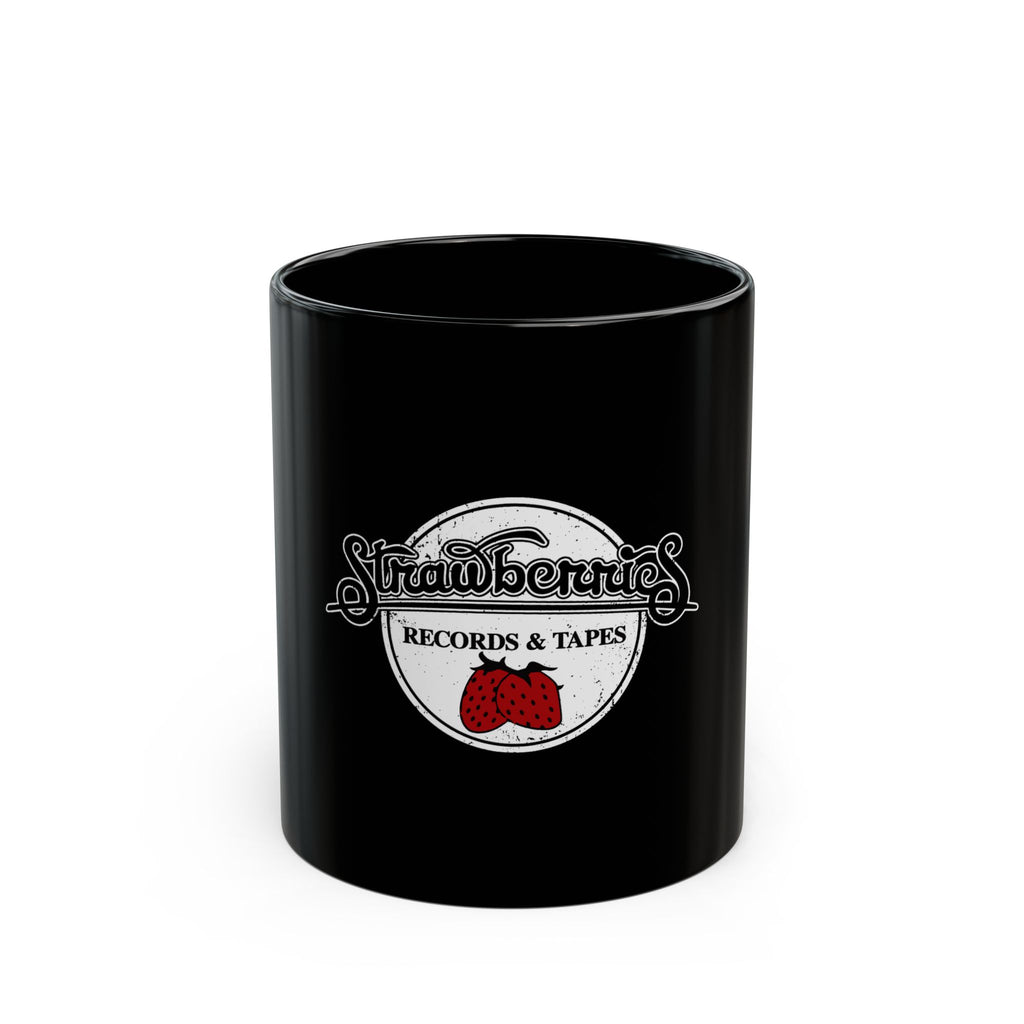 Strawberries Record & Tape Logo Retro Black Mug (11oz, 15oz)