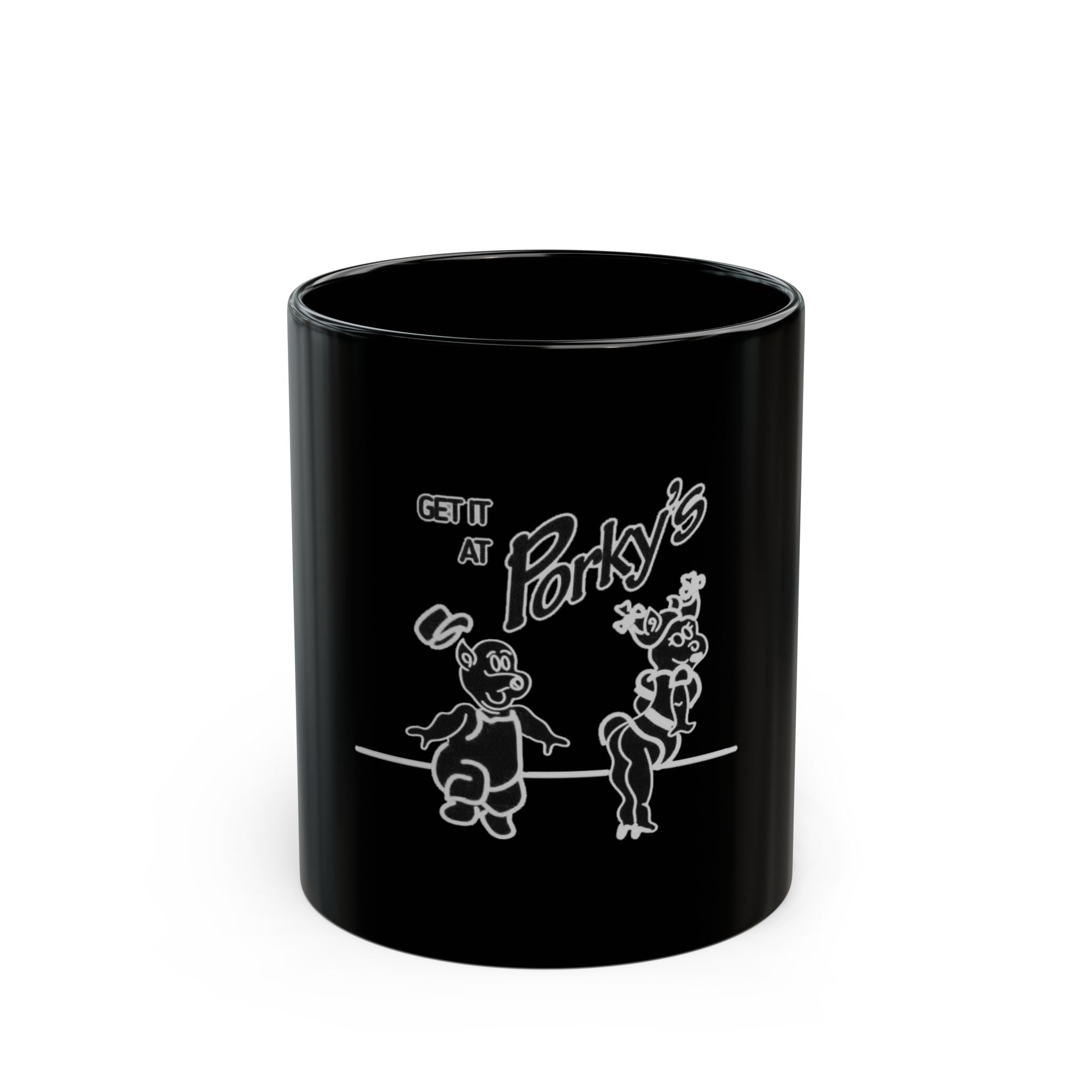 Porkys Retro Logo Black Mug (11oz, 15oz)