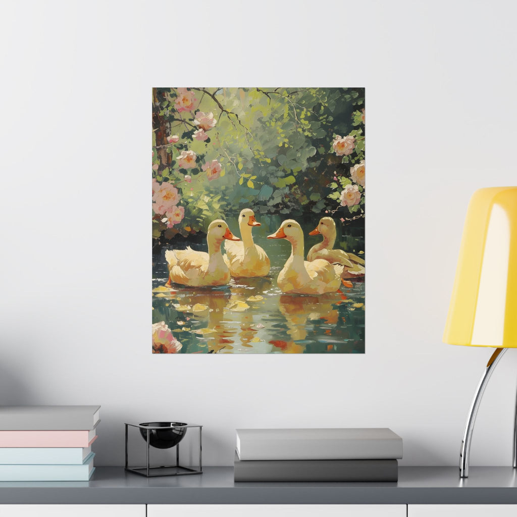 Golden Ducks of Spring Matte Vertical Poster — Wall Art