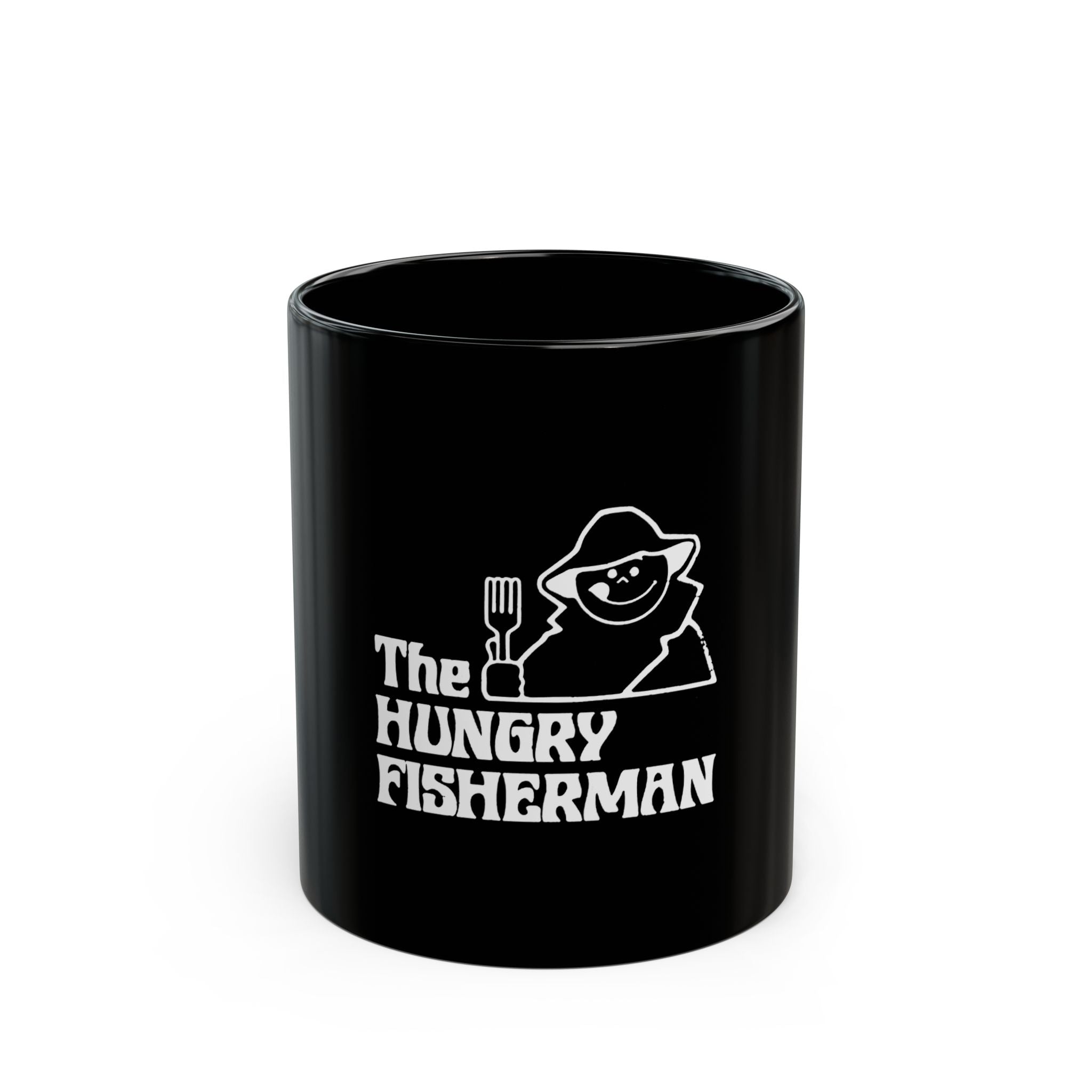 The Hungry Fisherman Logo Retro Black Mug (11oz, 15oz)