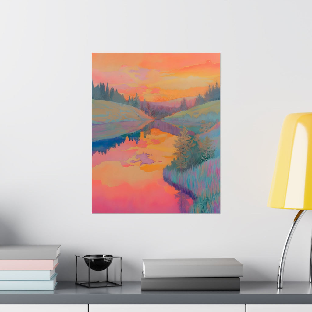 Land of Painted Sunsets Matte Vertical Poster — Vintage 70s Style Wall Art