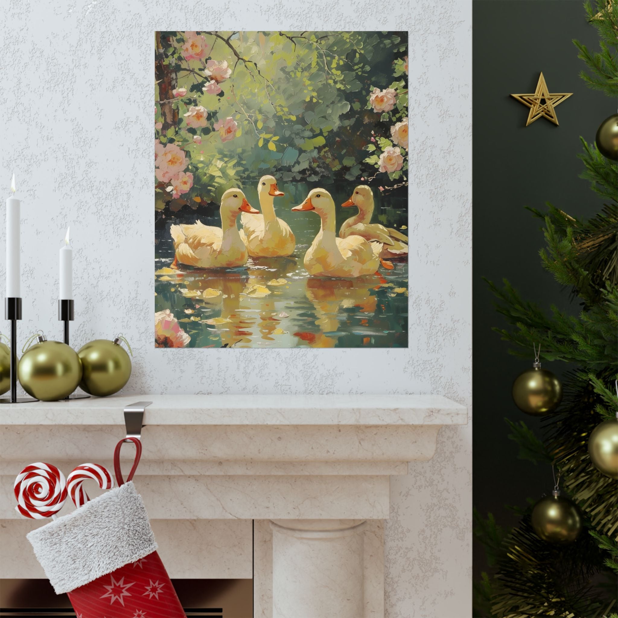 Golden Ducks of Spring Matte Vertical Poster — Wall Art