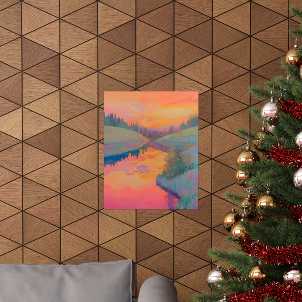 Land of Painted Sunsets Matte Vertical Poster — Vintage 70s Style Wall Art