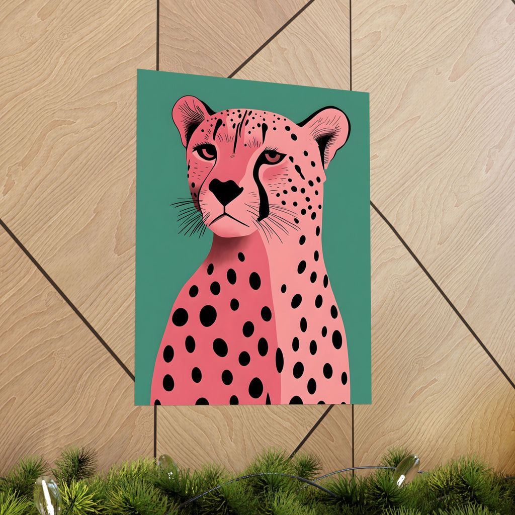 Cheetah Pop Art Matte Vertical Poster — Pink & Teal Modern Animal Wall Art