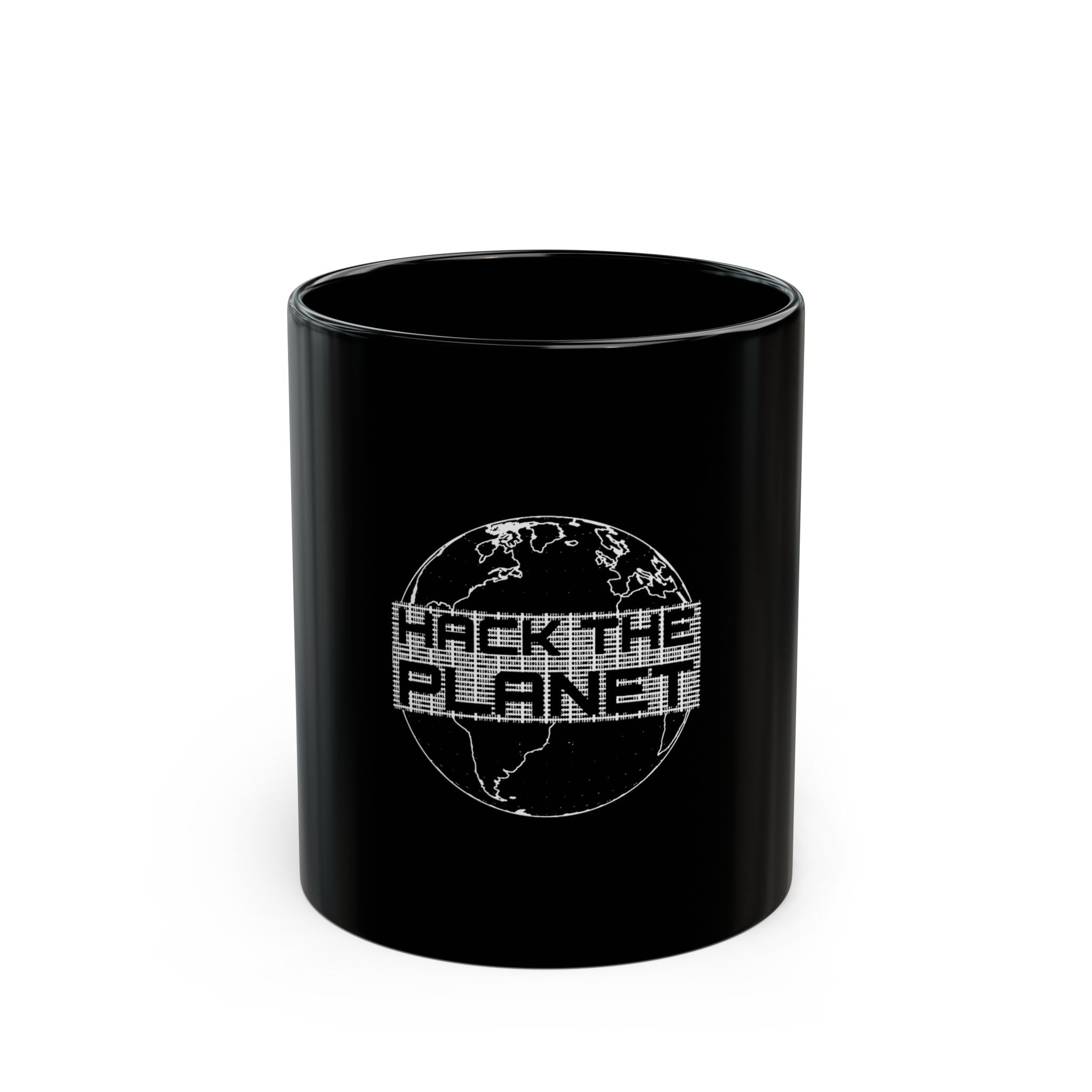 Hack The Planet Logo Retro Black Mug (11oz, 15oz)