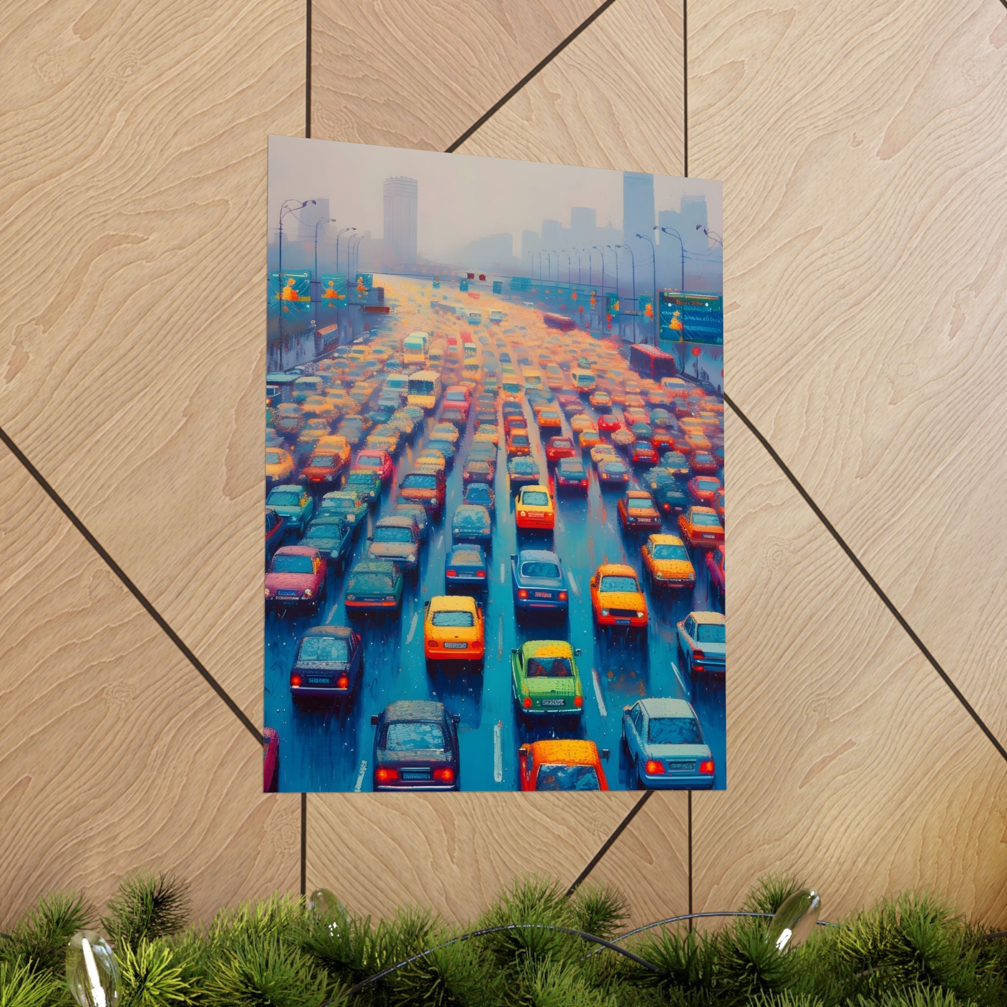 City Lights in the Rain Matte Vertical Poster — Wall Art