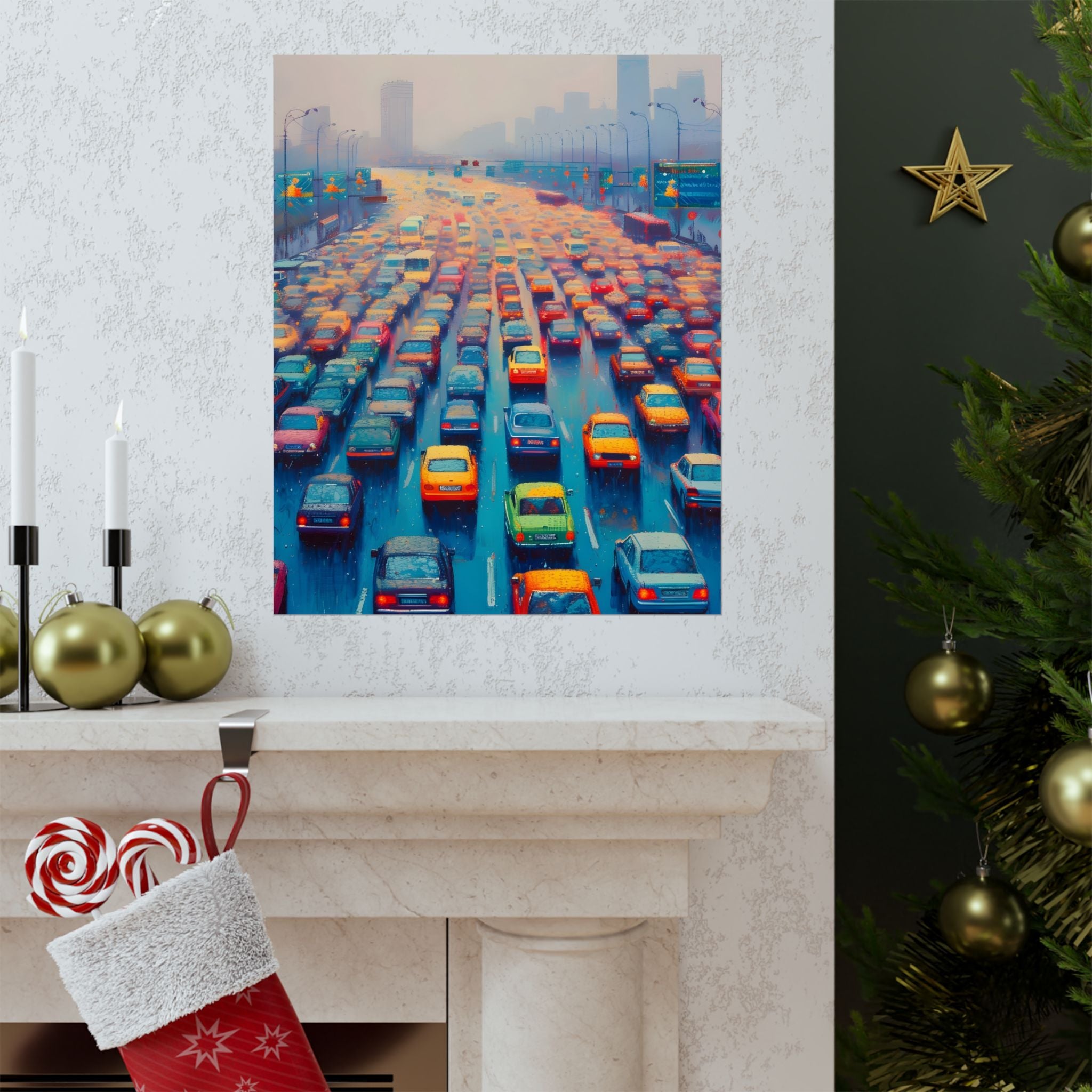 City Lights in the Rain Matte Vertical Poster — Wall Art