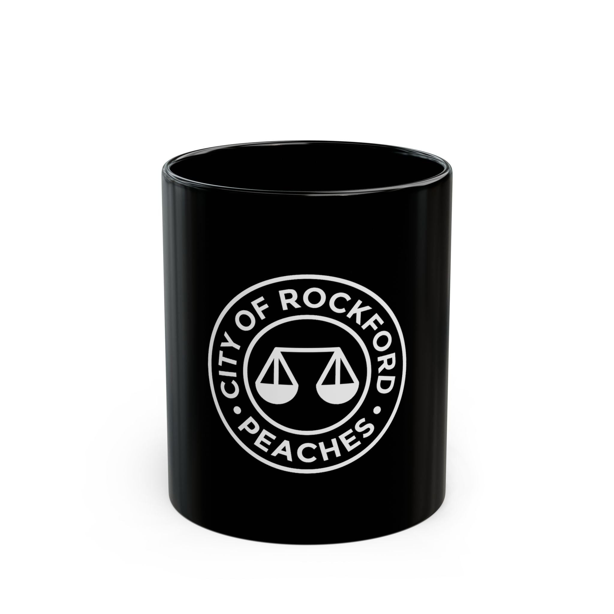Peaches City of Rock Ford Logo Retro Black Mug (11oz, 15oz)