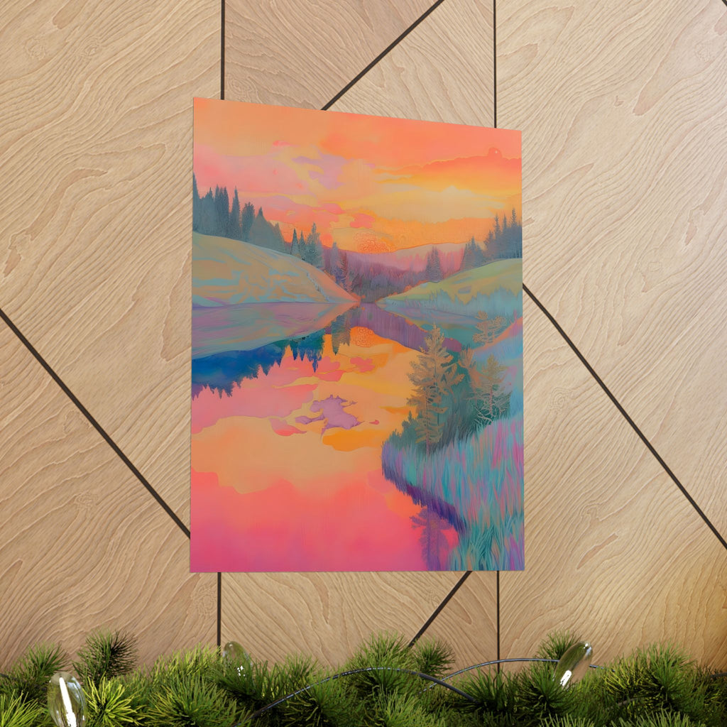 Land of Painted Sunsets Matte Vertical Poster — Vintage 70s Style Wall Art